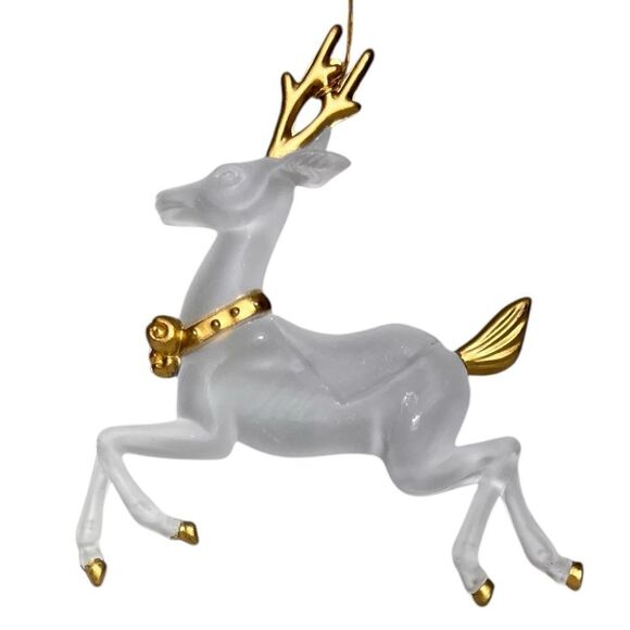 Frosted Acrylic Christmas Tree Ornaments 6 Piece Set Vintage With Gold Detail - Picture 10 of 13